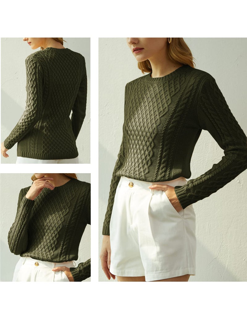 v28 Women Crew Neck Korea Knit Stretchable Elasticity Long Sleeve Sweater Jumper (M, ArmyGreen) - Image 3